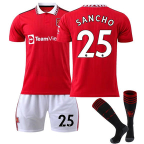 SANCHO #25 Manchester United F.C Home Jersey 2022/23 Soccer Jersey Set For Adult Kids