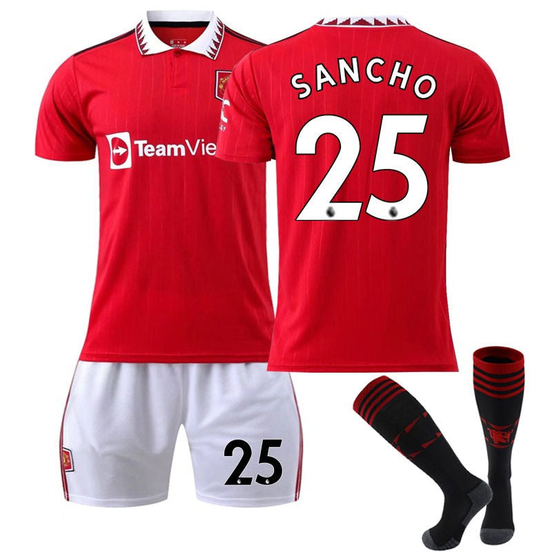 SANCHO #25 Manchester United F.C Home Jersey 2022/23 Soccer Jersey Set For Adult Kids