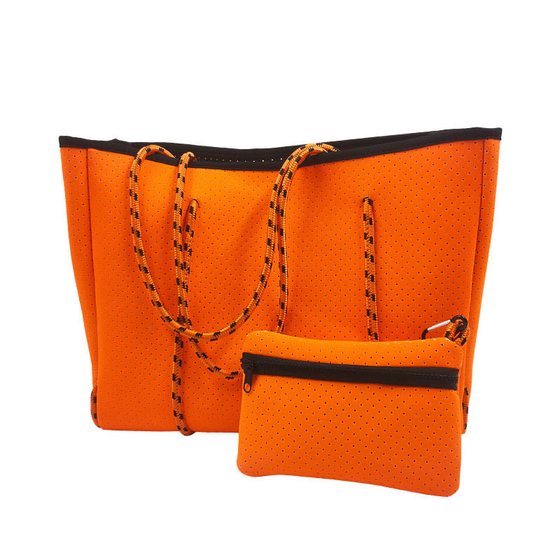2Pcs Shoulder Bag Large Capacity Stripe Design Lightweight Handbag-Orange