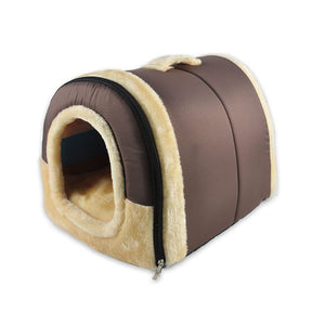 2 in 1 Foldable Cave House Shape Pet Sleeping Bed for Cats and Small Dogs-Brown