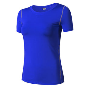 Adore Women Pro Short Sleeve T-Shirt Tight Perspiration Quick Dry Yoga Tops For Training Running Fitness 2003-Blue