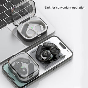 Bluetooth 5.3 Headphones HiFi Stereo Noise with Earhooks Wireless Earbuds-Black