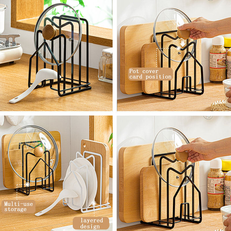 Cutting Board Holder Draining Multi-functional Pot Lid Organizer-Black