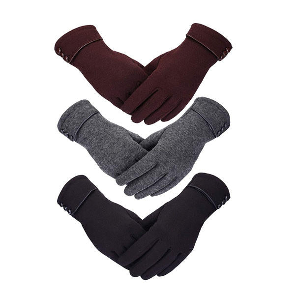 3 Pairs Women Winter Gloves Warm Touchscreen Windproof Gloves-BlackGrayBrown