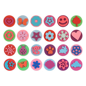 24 Pcs Kids Early Learning Cartoon DIY Sponge Round Stamps Tool Set