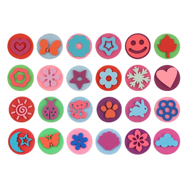 24 Pcs Kids Early Learning Cartoon DIY Sponge Round Stamps Tool Set