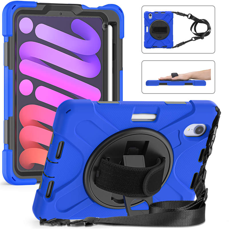 iPad Shockproof Case For iPad Mini 6 With Pencil Holder Kickstand/Shoulder Strap-Blue