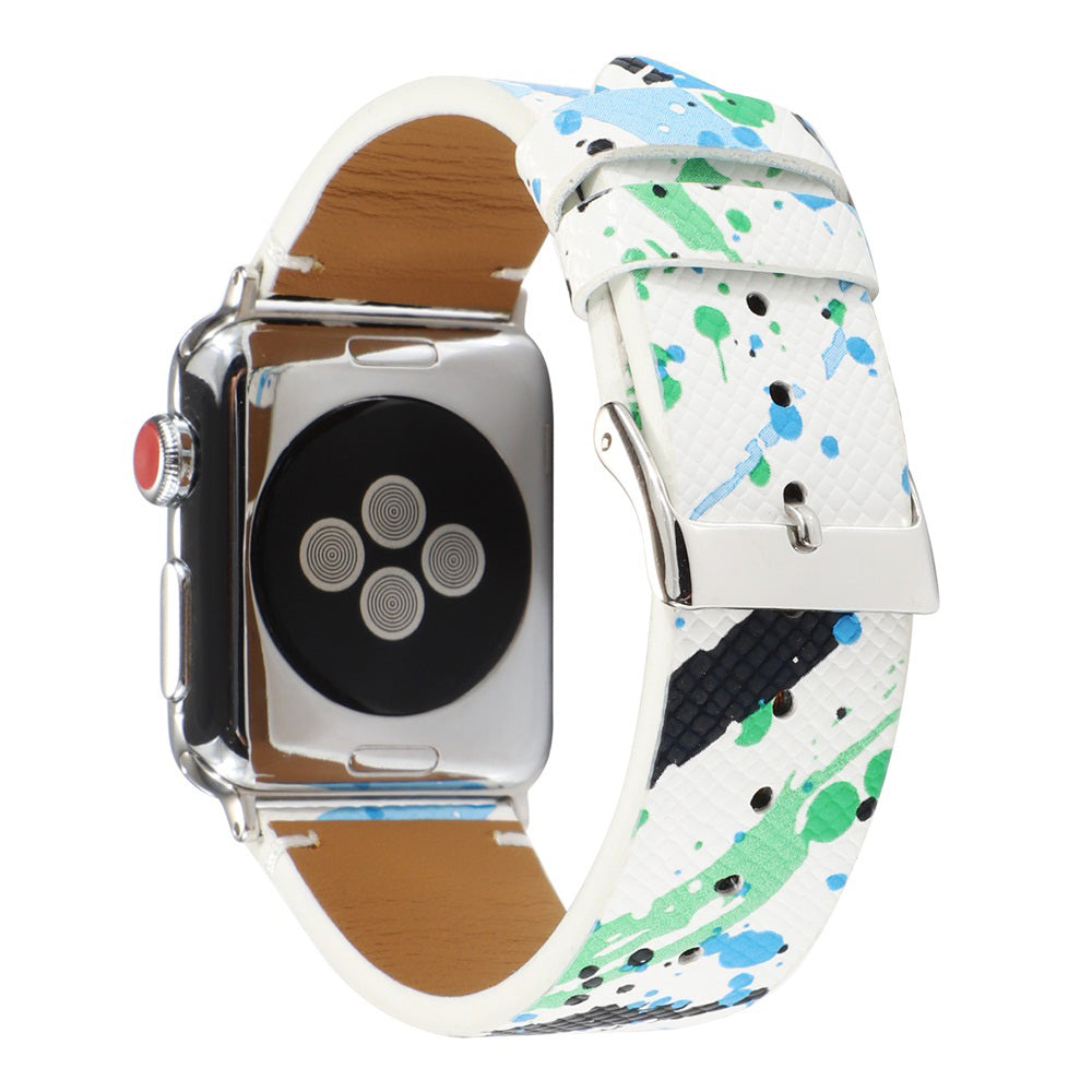 Graffiti Painted PU Leather Watch Band Microfiber Design For Apple Watch SE/6/5/4/3/2/1(Graffiti6)