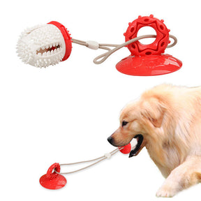 Dog Chew Suction Cup Toys Dog Tug of War Toys for Aggressive Chewers-RedWhite