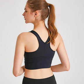 Medium Support Sports Bra Scrunched Front Fitness Racerback Vest-Black