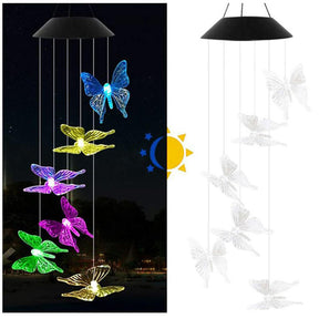 Colorful Solar Wind Chimes Gardening Gift for Mother And Grandma Christmas Decoration-ClearButterfly