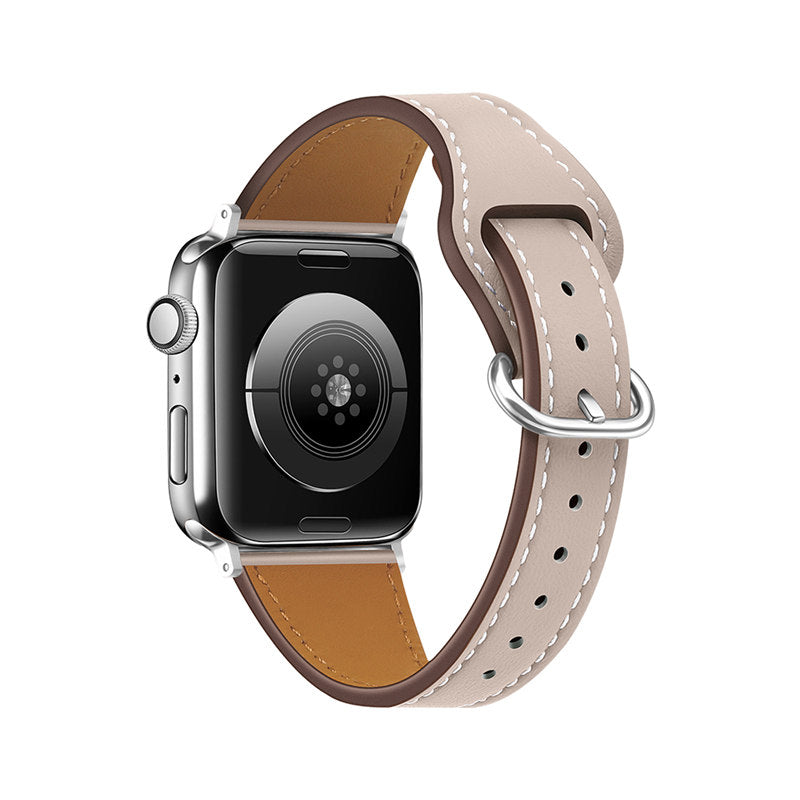 Apple Watch Strap Solid Color Leather for iWatch Series 7/SE/6/5/4/3/2/1-Starlight