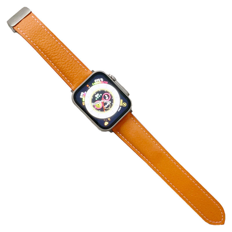 Litchi Grained Leather Band with Magnetic Buckle for Apple Watch-Yellow