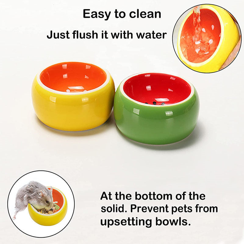 2 Pcs Hamster Ceramic Food Bowl Water Feeding Dish-A