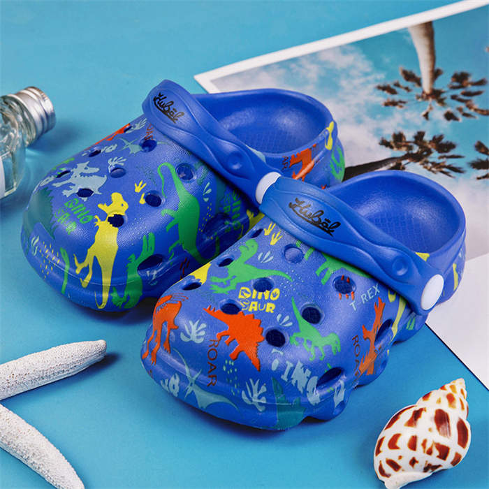 Kids Cute Cartoon Hole Shoes Little Dinosaur Beach Pool Slippers Boys and Girls-Blue