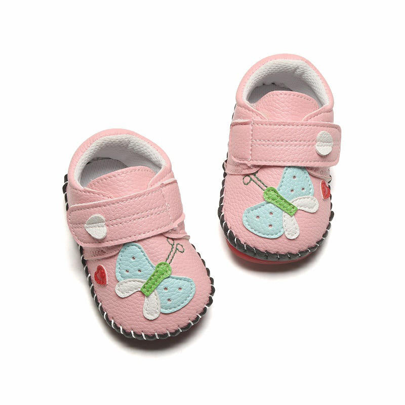 Baby Girls Pu Leather Walking Sneakers Toddler Rubber Cartoon Shoes-Pink