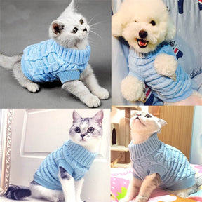 Pet Clothing Knitted Turtleneck Sweater for Dogs Cats-SkyBlue