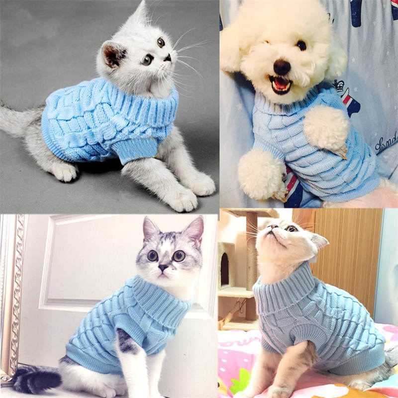 Pet Clothing Knitted Turtleneck Sweater for Dogs Cats-SkyBlue