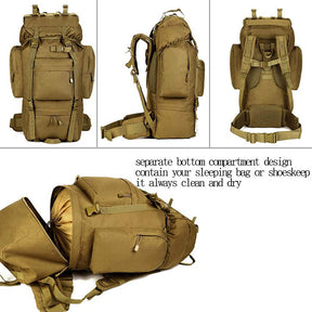 65L Extra Large Camping Waterproof Backpack For Men-Tan