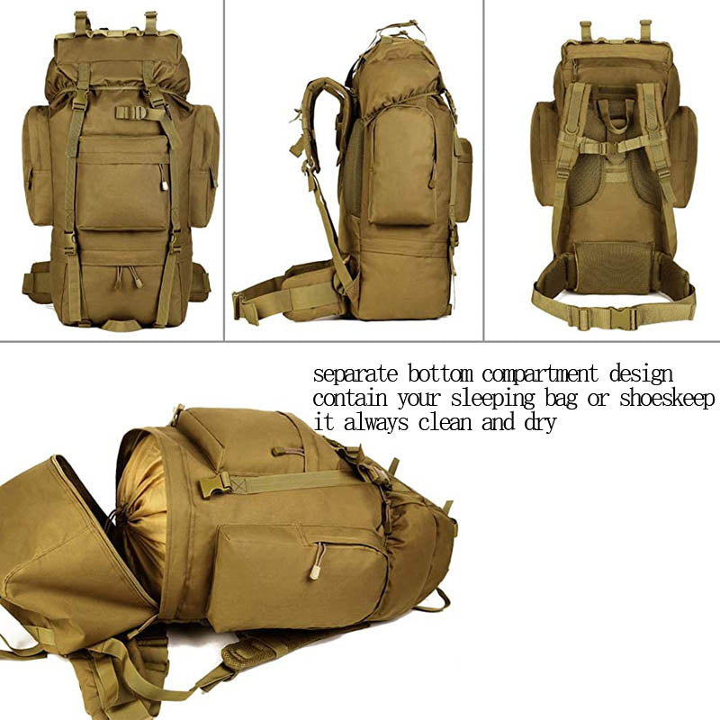 65L Extra Large Camping Waterproof Backpack For Men-Tan