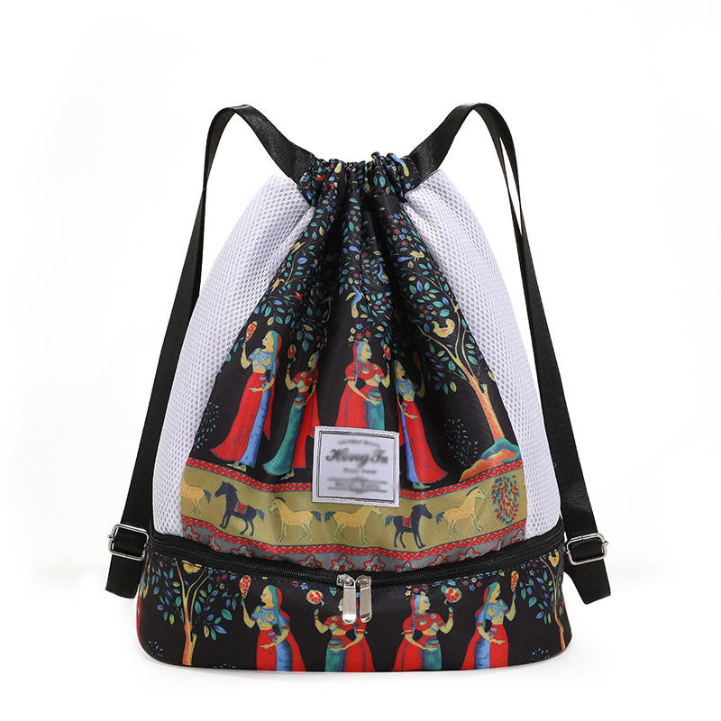 Womens Drawstring Bag Large Wet and Dry Separation Backpack-Tree