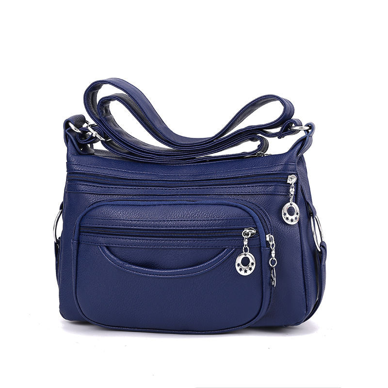 Women Crossbody Bag Leather Handbag Pocketbook Lightweight Shoulder Purse-Blue