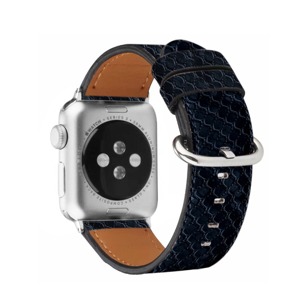 Snakeskin Pattern PU Leather Watch Band Microfiber Design For Apple Watch SE/6/5/4/3/2/1(Black)