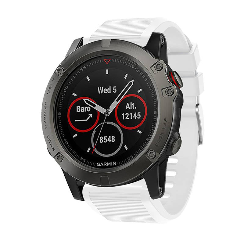26mm Strap For Garmin Fenix 5X/5X Plus/3/3 HR/6X/6X Pro Watchband Quick Release Easy Fit Silicone Bands Silver Buckle-White