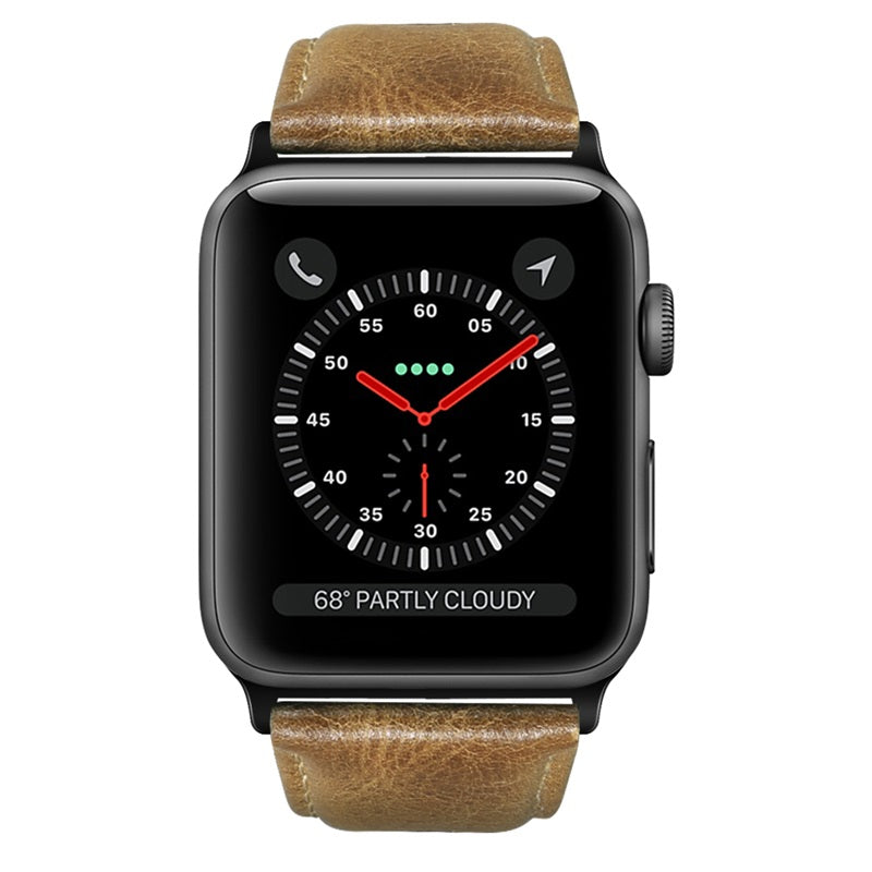 Oil Wax Leather Watch Strap For Apple iWatch-Yellow Brown