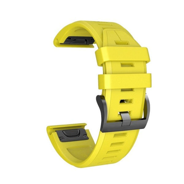 22mm 26mm Sport Silicone Watchband For Garmin Fenix  5Plus/5X Plus Easy Fit Quick Release Starp Black Steel Buckle-Yellow
