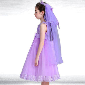 Girls Tulle Lace Flower Princess Wedding Dress For Toddler And Baby Girl-Light Purple