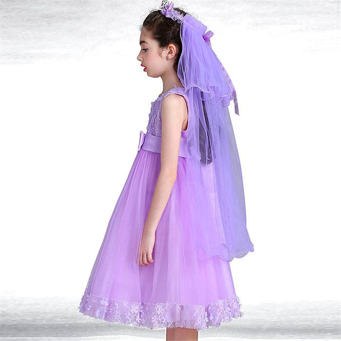 Girls Tulle Lace Flower Princess Wedding Dress For Toddler And Baby Girl-Light Purple
