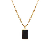 Minimalist Rectangular Natural Shell Pendant Gold Plated Chain Necklaces for Women-Black