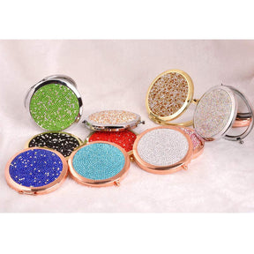 Rhinestone Magnifying Compact Makeup Mirror 2X/1X Mirror-White