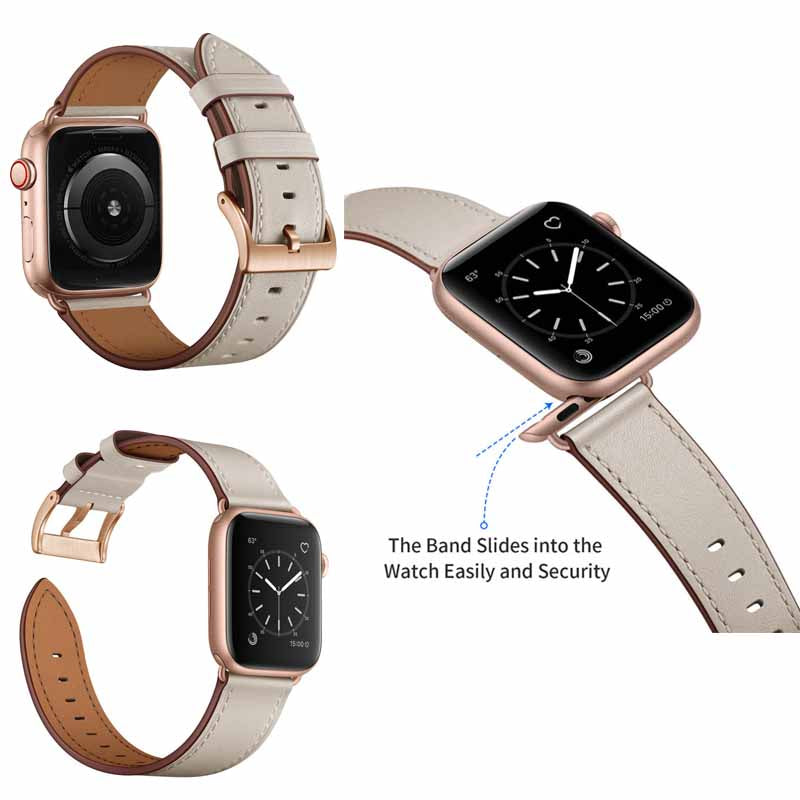 Classic Watchband Cowhide Suitable for iWatch Ultra Series 8 SE 7 6 5 4 3 2 1-Black-OffWhite