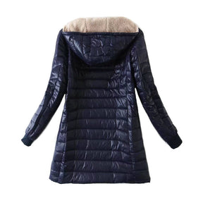 Lookbook Womens Hooded Sherpa Fleece Jacket Winter Warm Coat-Navy