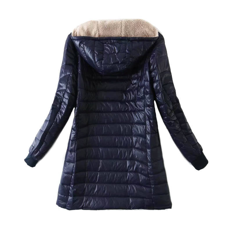 Lookbook Womens Hooded Sherpa Fleece Jacket Winter Warm Coat-Navy