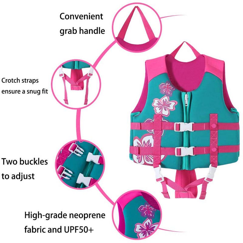 Kids Swim Vest Life Jacket Flotation Aid with Adjustable Safety Strap Age 1-12 Years-Printed Pink