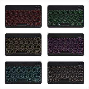 Keyboard Case For iPad Cute Round Key 7 Color Backlit Detachable Keyboard with Pen Slot at the Bottom-Black