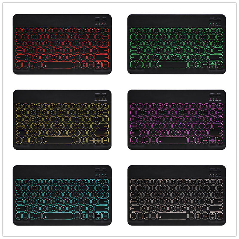 Keyboard Case For iPad Cute Round Key 7 Color Backlit Detachable Keyboard with Pen Slot at the Bottom-Black