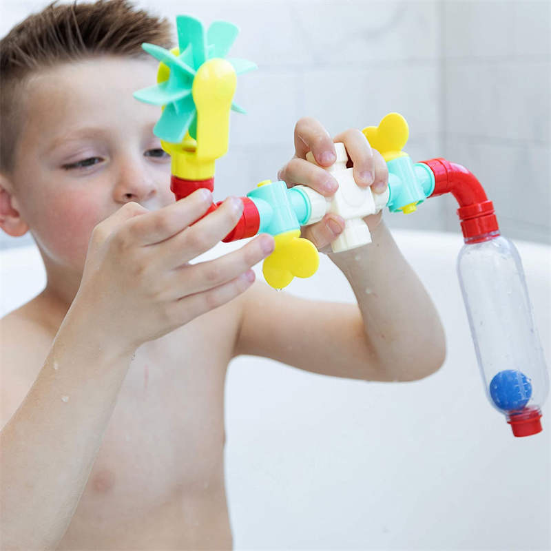 Toddler Bath Toys Rotating Water Spray Pipe Building Blocks for Ages 4-8 Years