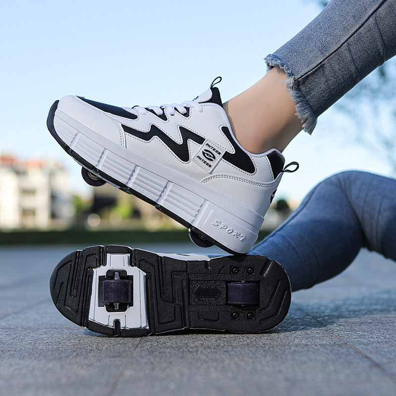 Childrens Roller Skate Shoes Sneaker with Double Wheel-608 Black