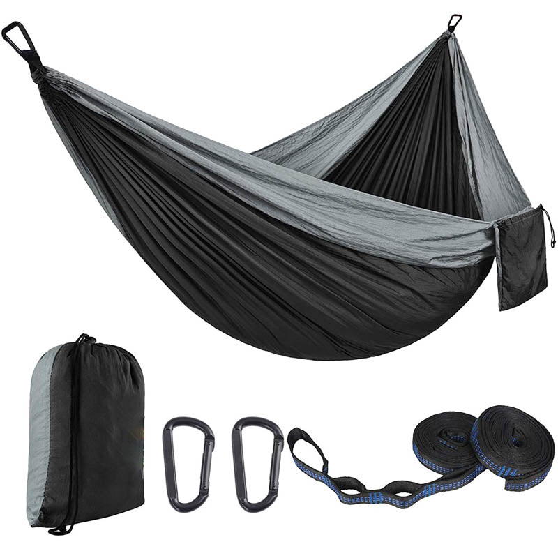 Camping Portable Hammocks with 2 Tree Straps for Travel Beach Backyard-Gray/Black