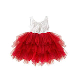 Little Girl Lace Flower Tutu Dress Backless Wedding Flower Girl Dress-Red