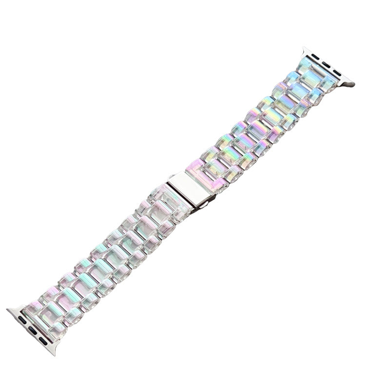 Colorful Acrylic Watch Band Lightweight Metal Buckle for Apple Watch-Silver