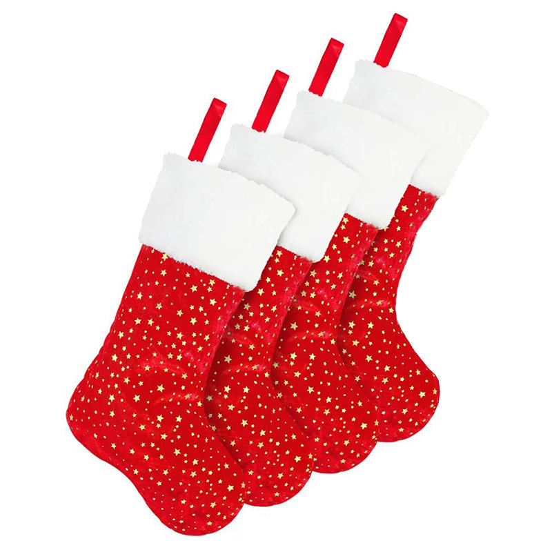 4 Pack Christmas Stockings 18 inches Golden Star with White Trim for Family Holiday Decor