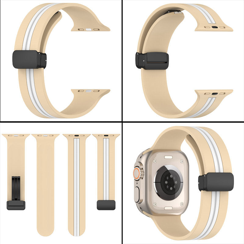 Silicone Bicolor Band with Magnetic Folding Buckle for Apple Watch-10