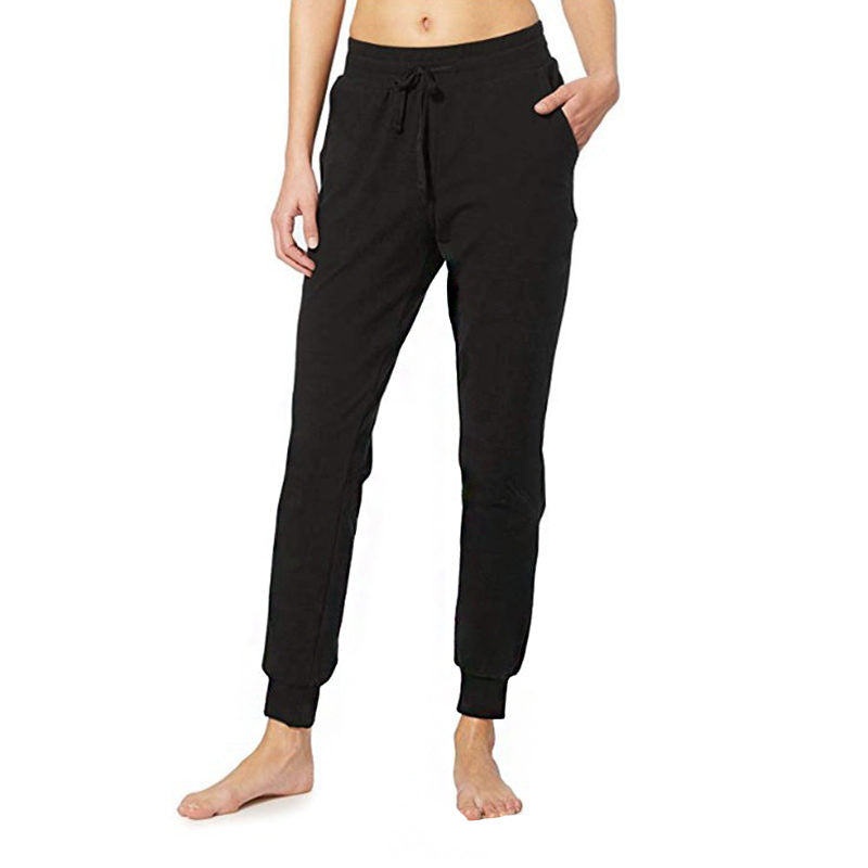 Womens Yoga Jogging Pants Cotton Casual Sports Pants-Black