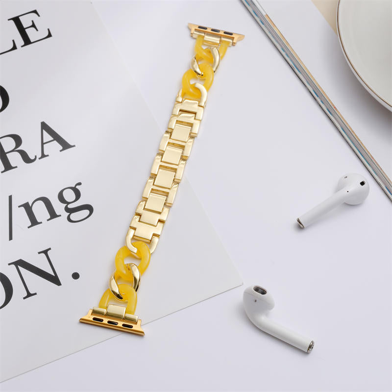 Fashion Resin Watch Band Bracelet Stitching Strap for Apple Watch Series SE/6/5/4/3/2/1-Gold+Yellow