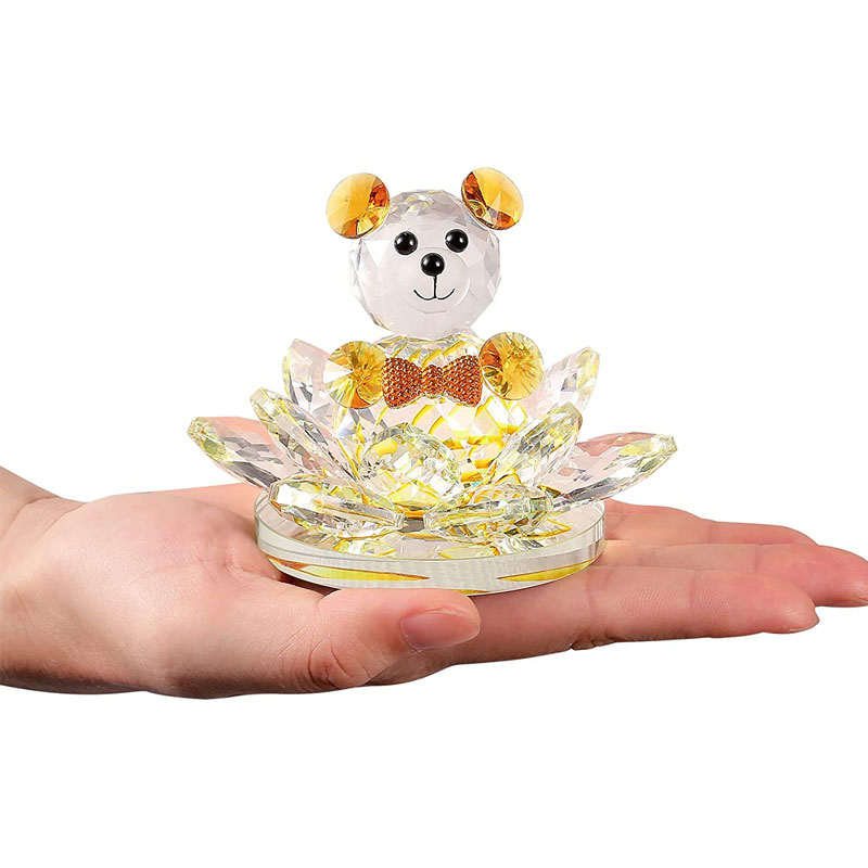 Crystal Bear Lotus Figurine Ornament Gift for Valentine's Day-Yellow